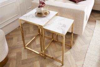 Zestaw stolików bocznych Elegance 2 er set 40 cm marmur gold kwadratowy